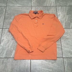 Vineyard Vines Women’s Long Sleeve Polo Shirt Orange Whale Logo Size Medium